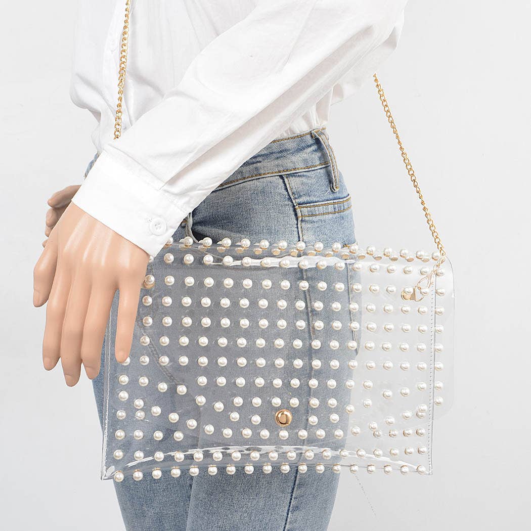 HPC3531 PEARL STUDDED TRANSPARENT ENVELOPE CLUTCH