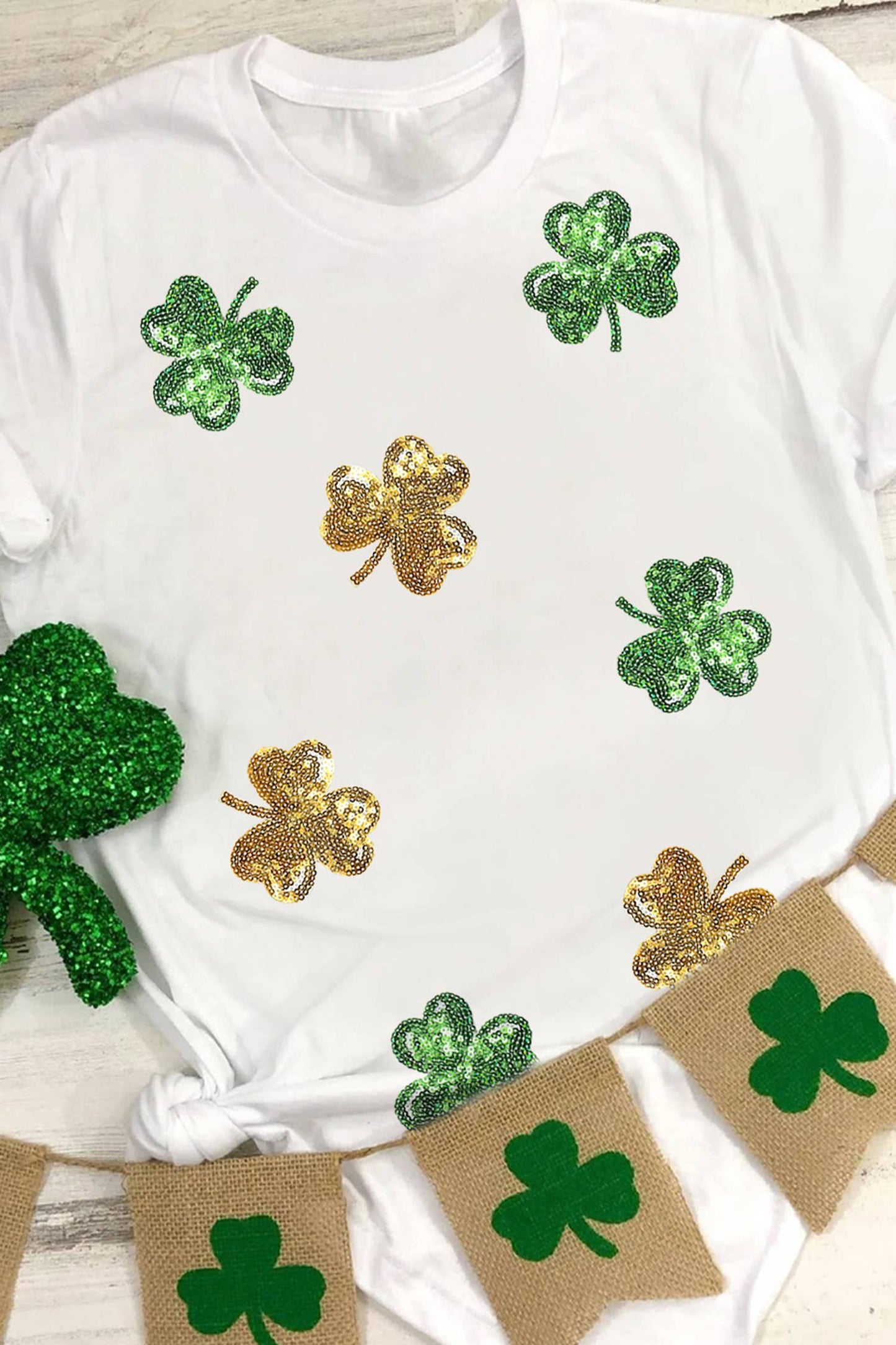 LDC 2-tone Sequin Clovers St Patricks Day T Shirt