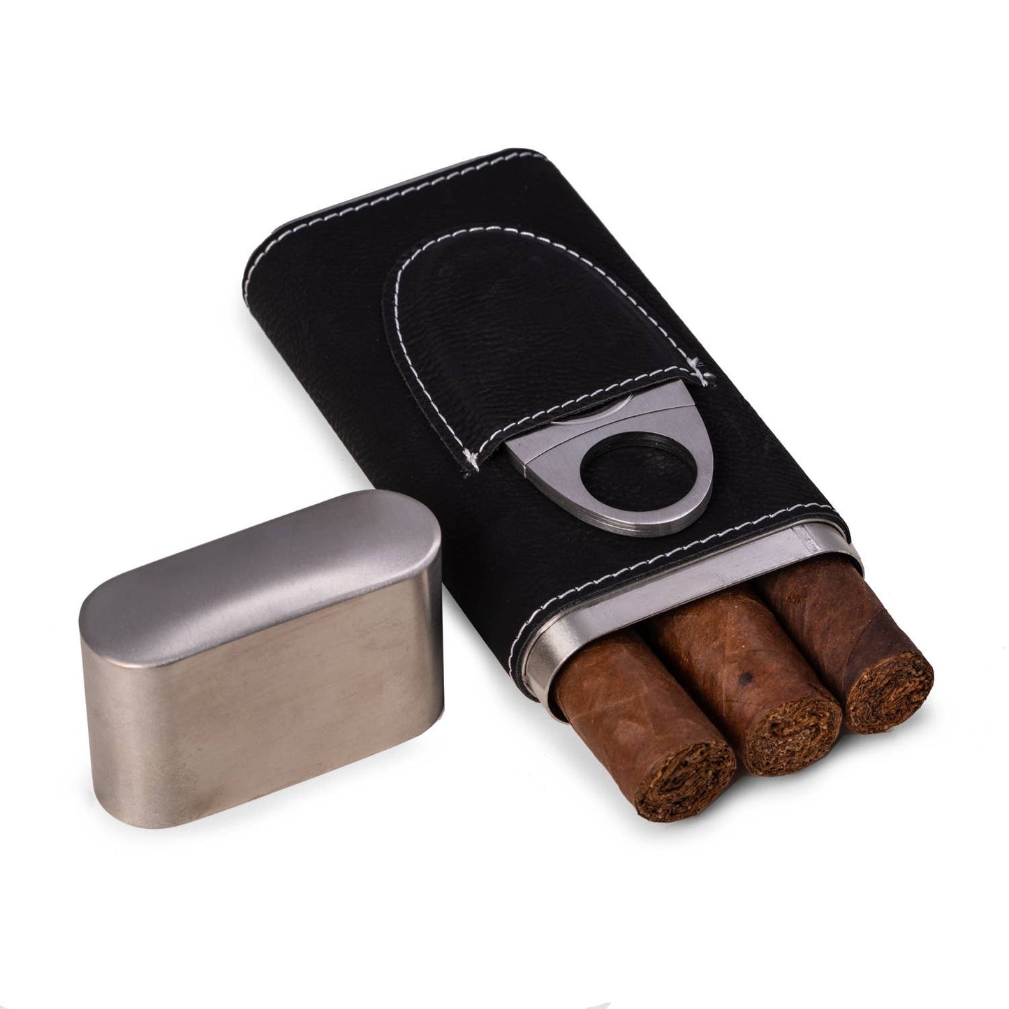 Harrison Leather and Steel Cigar Case with Cutter