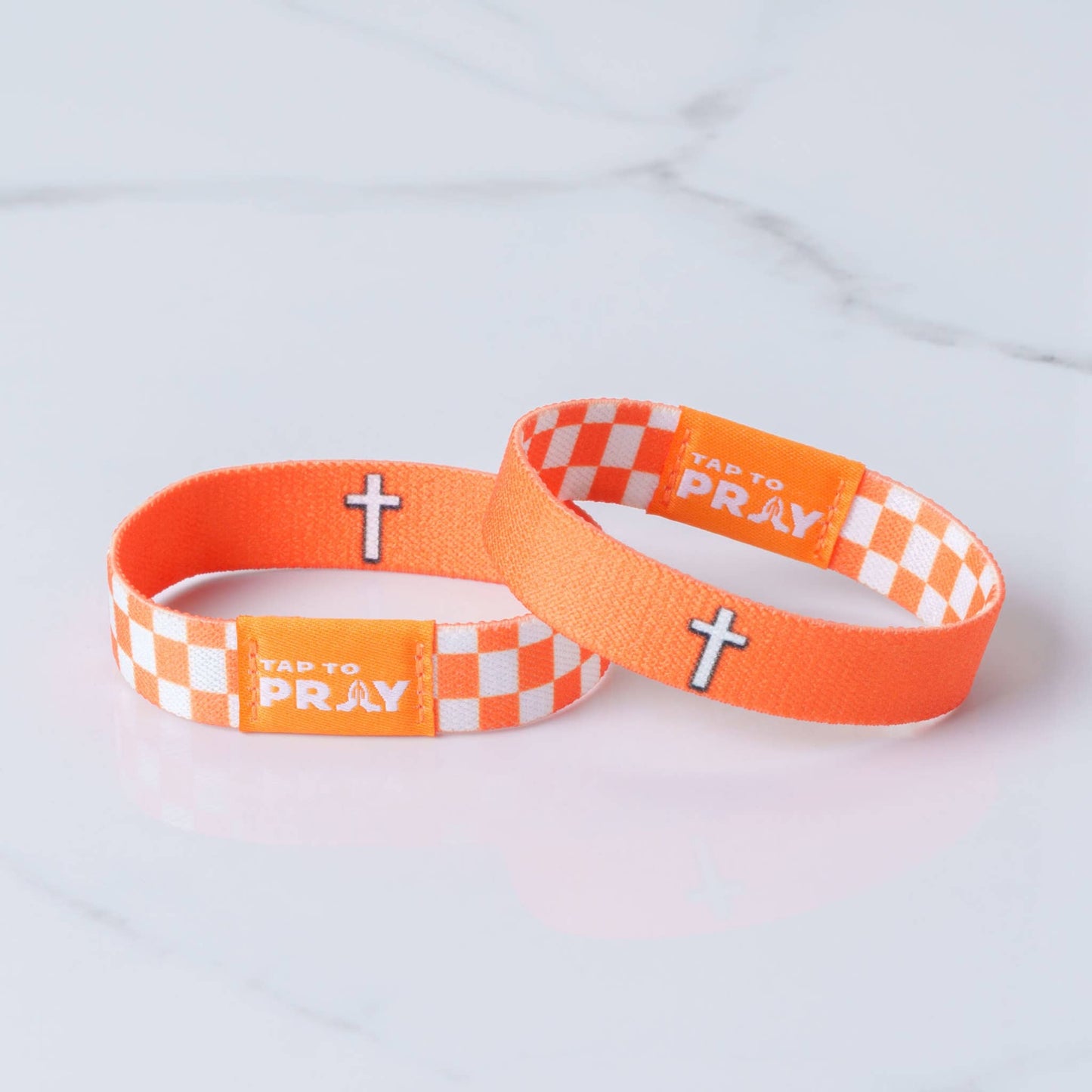 Tap To Pray™ Wristbands - Orange & White Checkers