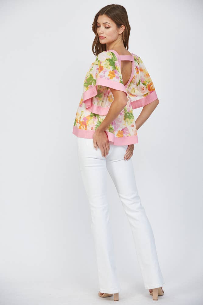 CONTRAST TOP STITCH DETAIL BABYDOLL TOP FT25422