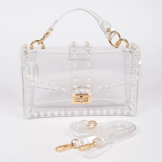 Transparent Clutch W/Faux Pearl