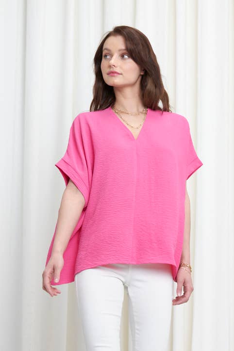 NKT6078B - SOLID DOLMAN SLEEVE V-NECK TOP