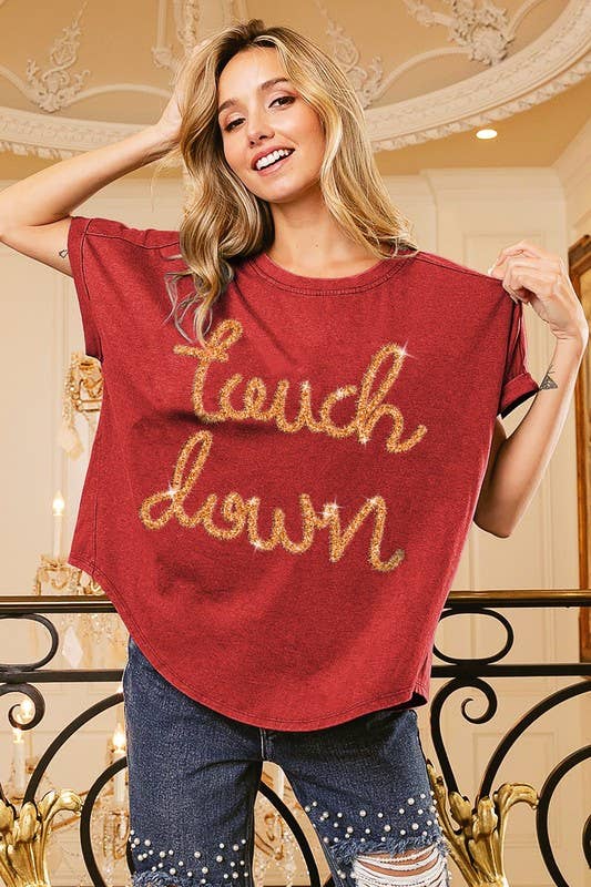 Touchdown Metallic Letter Vintage Washed Top