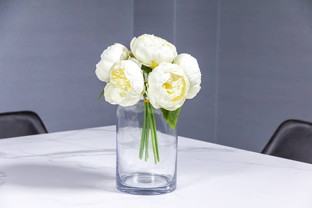 Full Peony Bouquet-Wht-10"H-2248