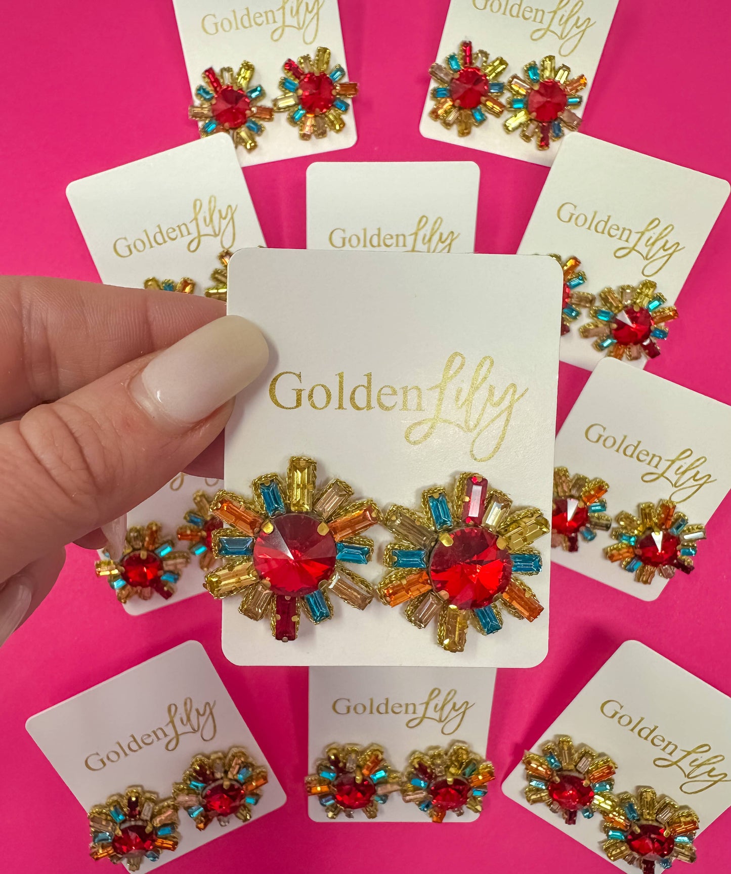 Fall Rhinestone Burst Stud Earrings - Multi