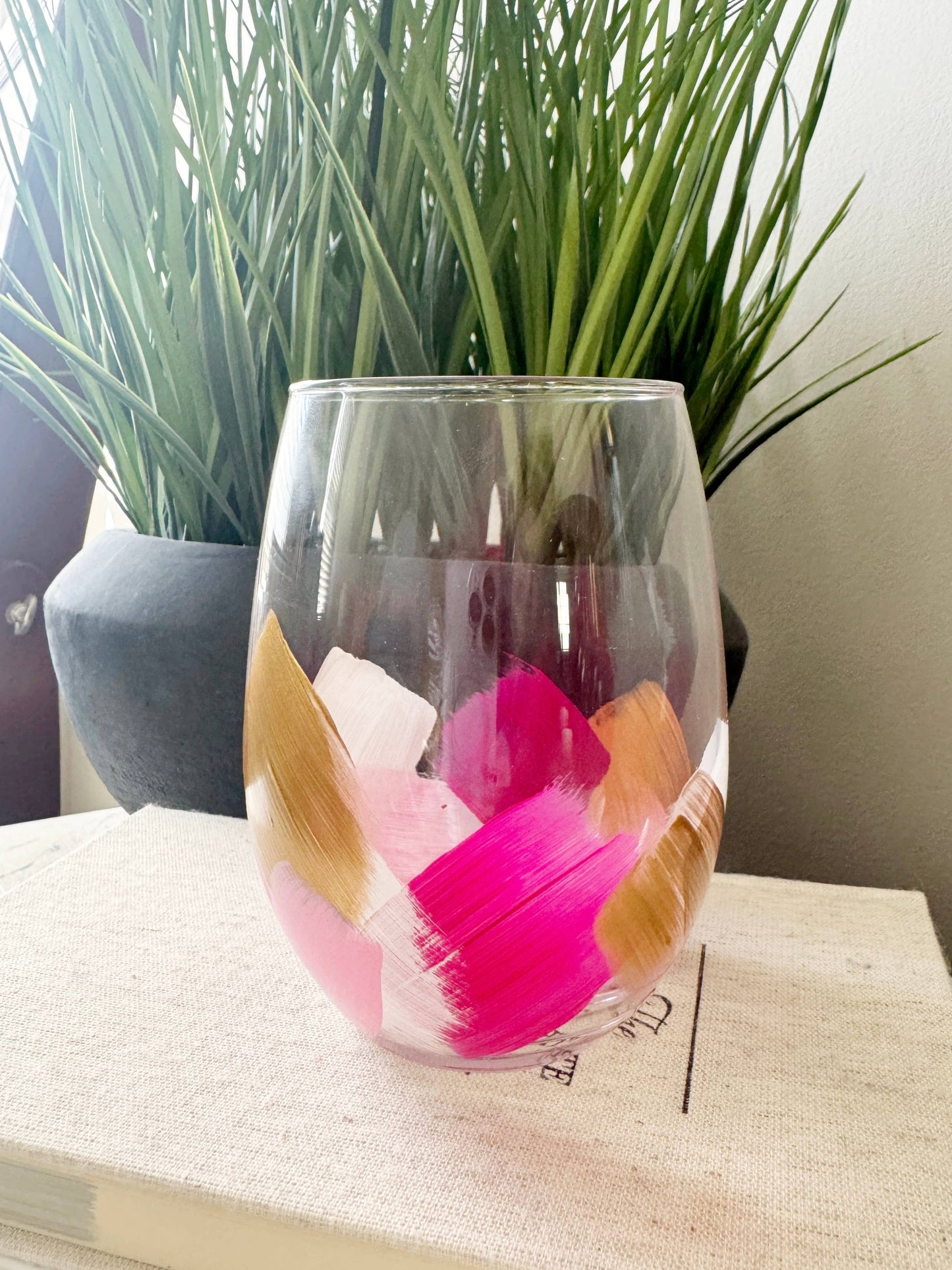 Pink & Gold | Hand-Painted | Wine Glasses | Courage | Heart