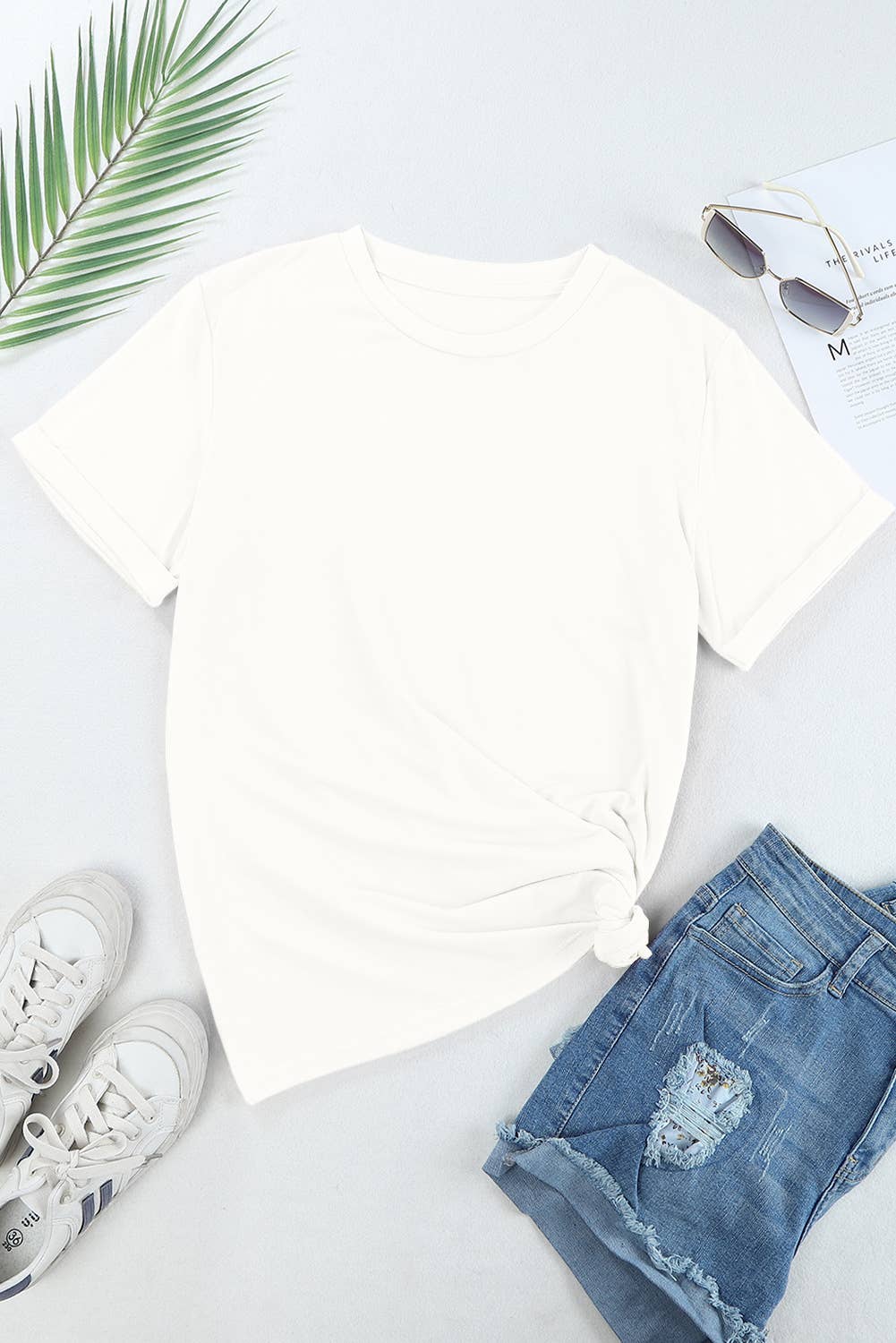 Multicolor Casual Plain Crew Neck Short Sleeve Tee | S-2XL