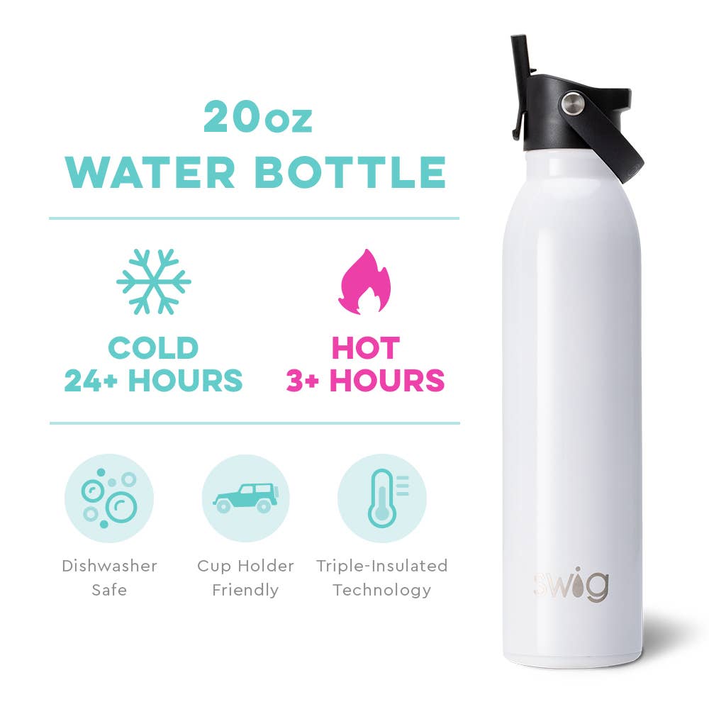 Shimmer White Flip + Sip Water Bottle (20oz)