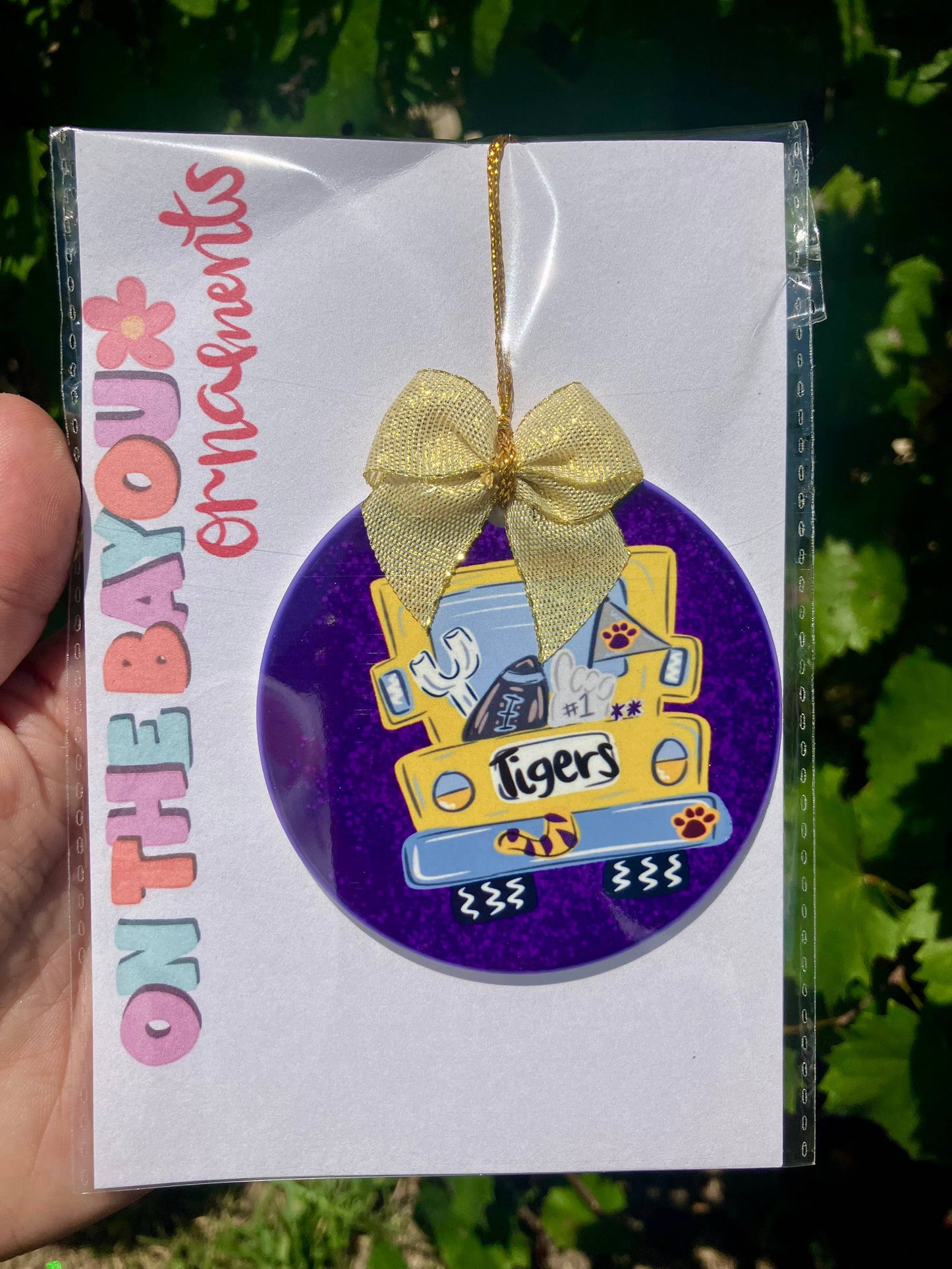 Lsu Tiger inspired football truck style Christmas ornament 