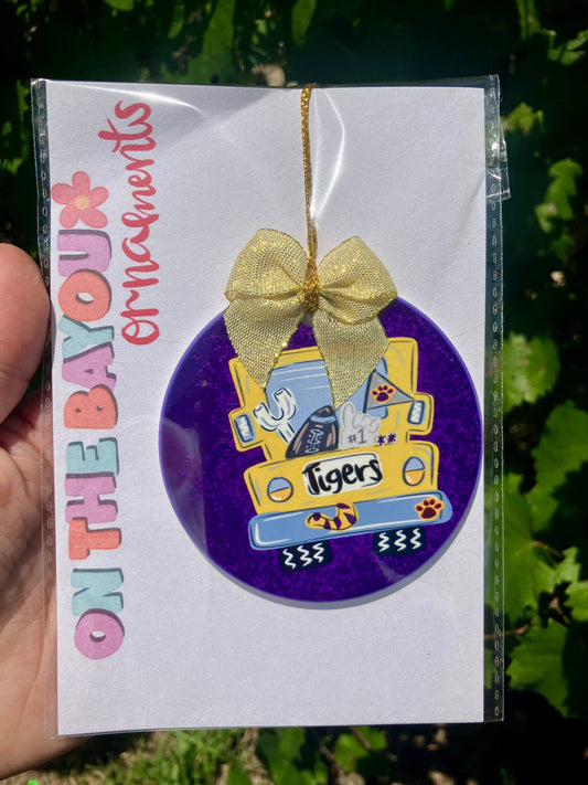 Lsu Tiger inspired football truck style Christmas ornament 