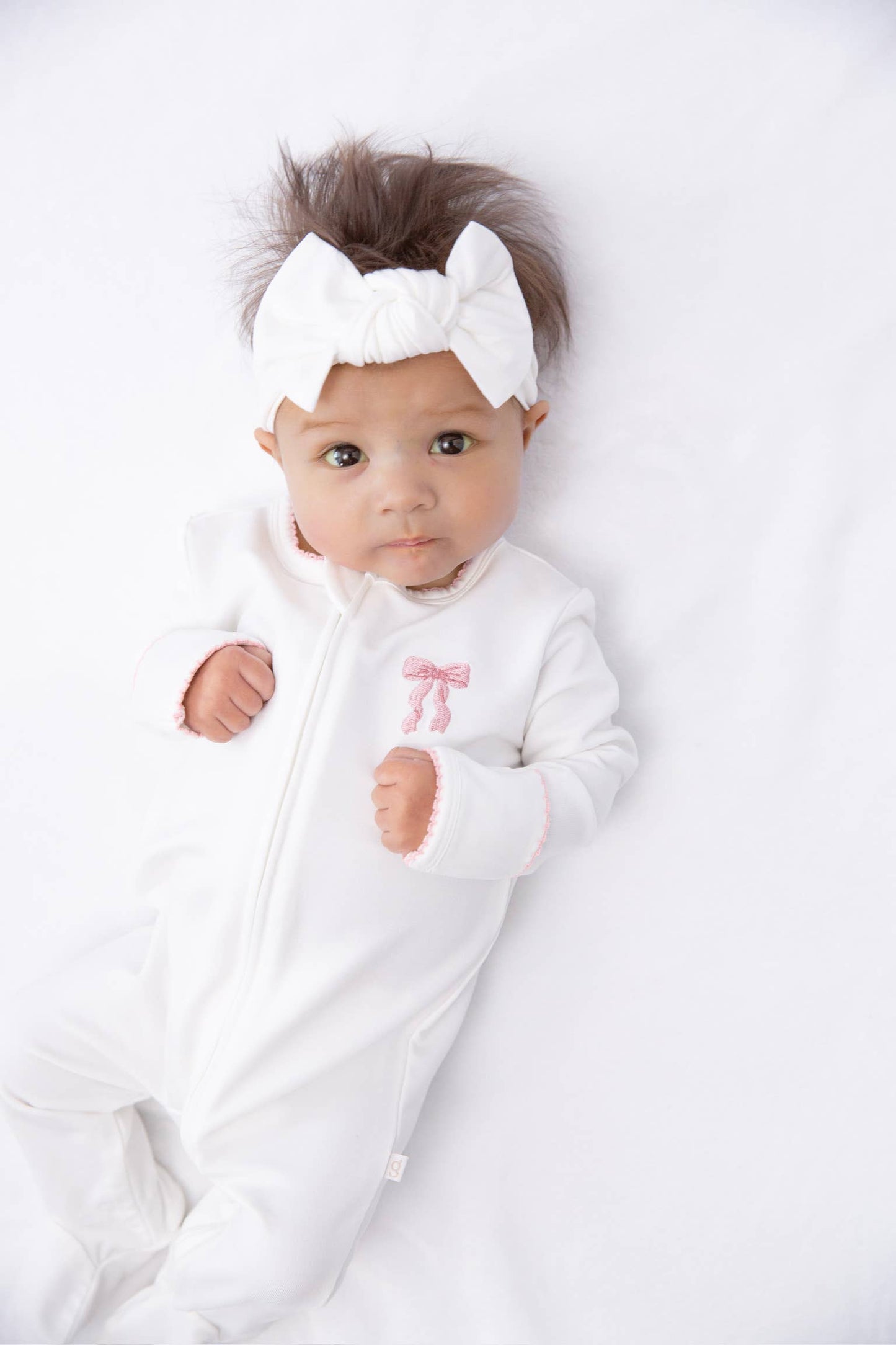 Bow - Pip Embroidered  Zip Romper