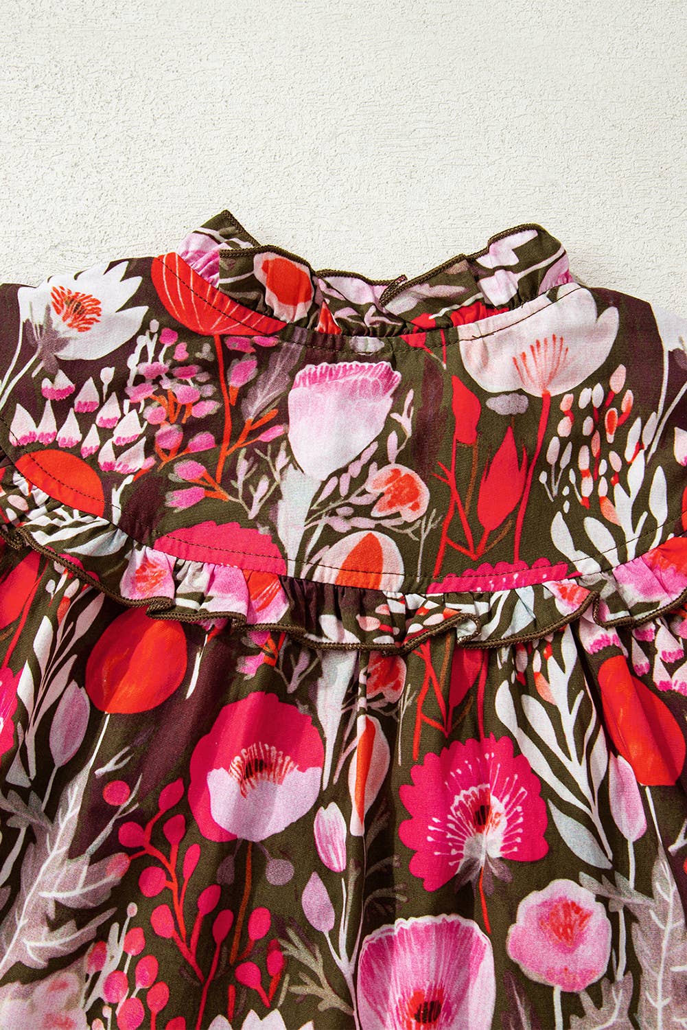 Floral 3/4 Sleeve Tie Neck Blouse | S-XL