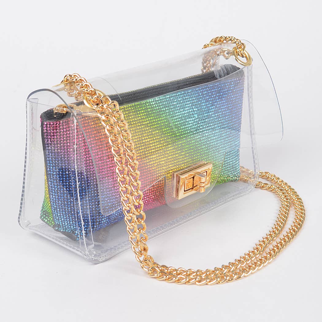 Transparent Crossbody Bag W/Rhinestone Clutch