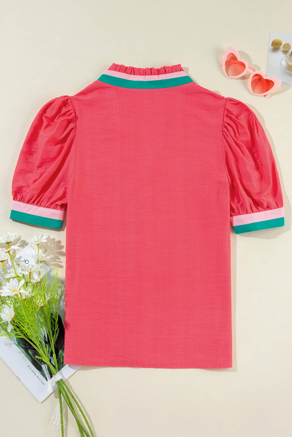 Contrast Color Block Short Sleeve Blouse | S-XL