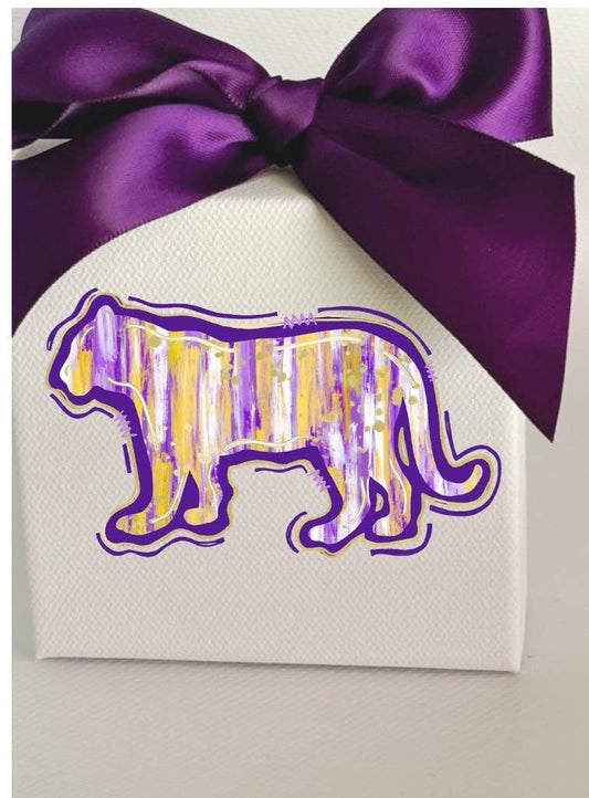 Purple and  Gold Watercolor Gameday TIGER Canvas Art