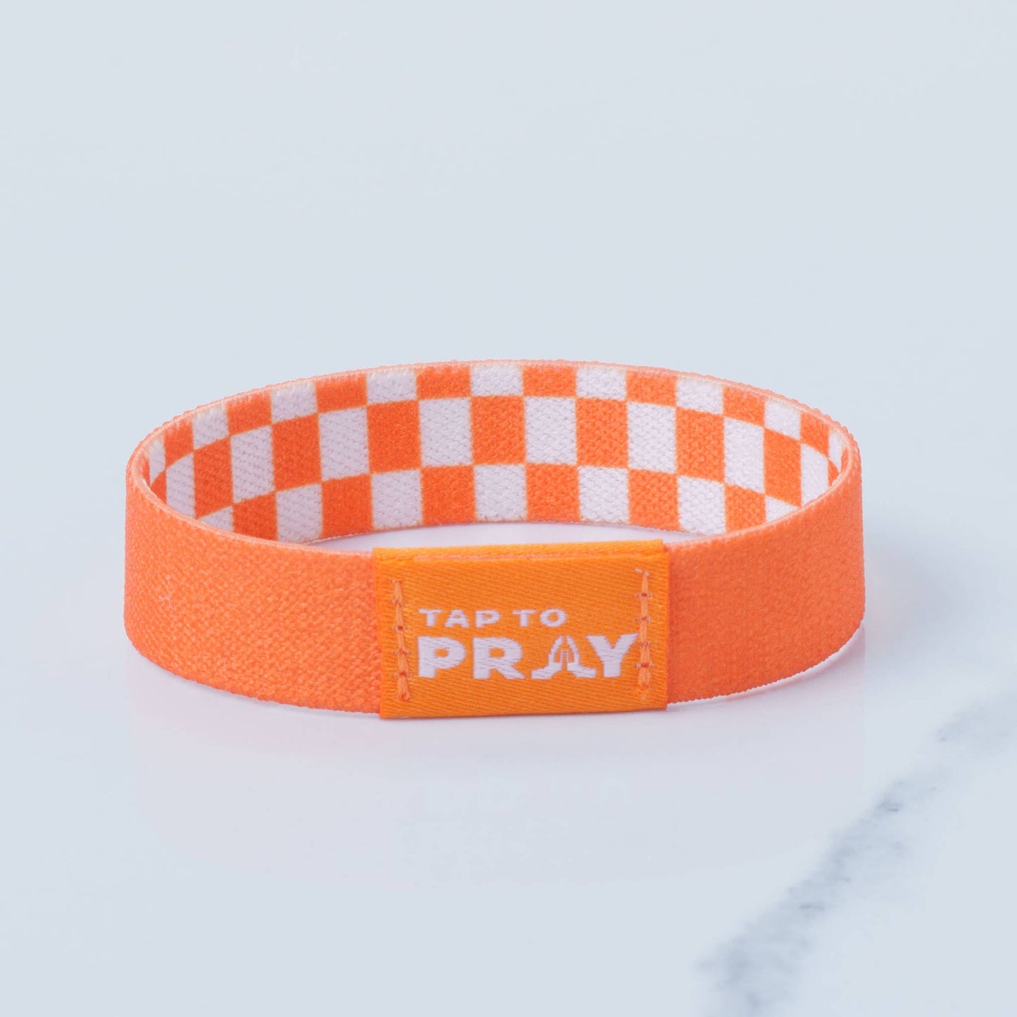 Tap To Pray™ Wristbands - Orange & White Checkers