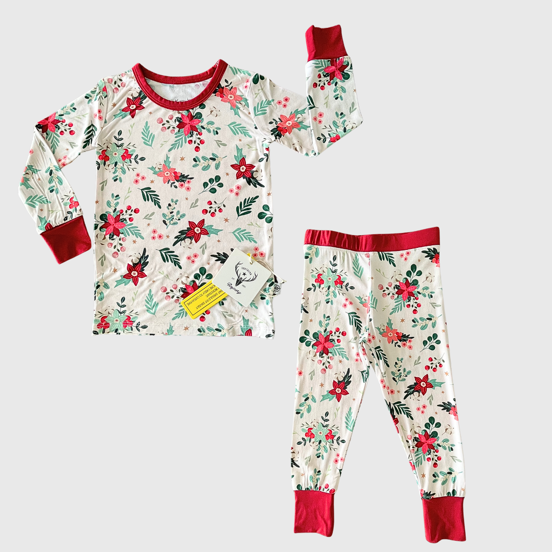 Christmas floral, girls clothing, girls pajamas