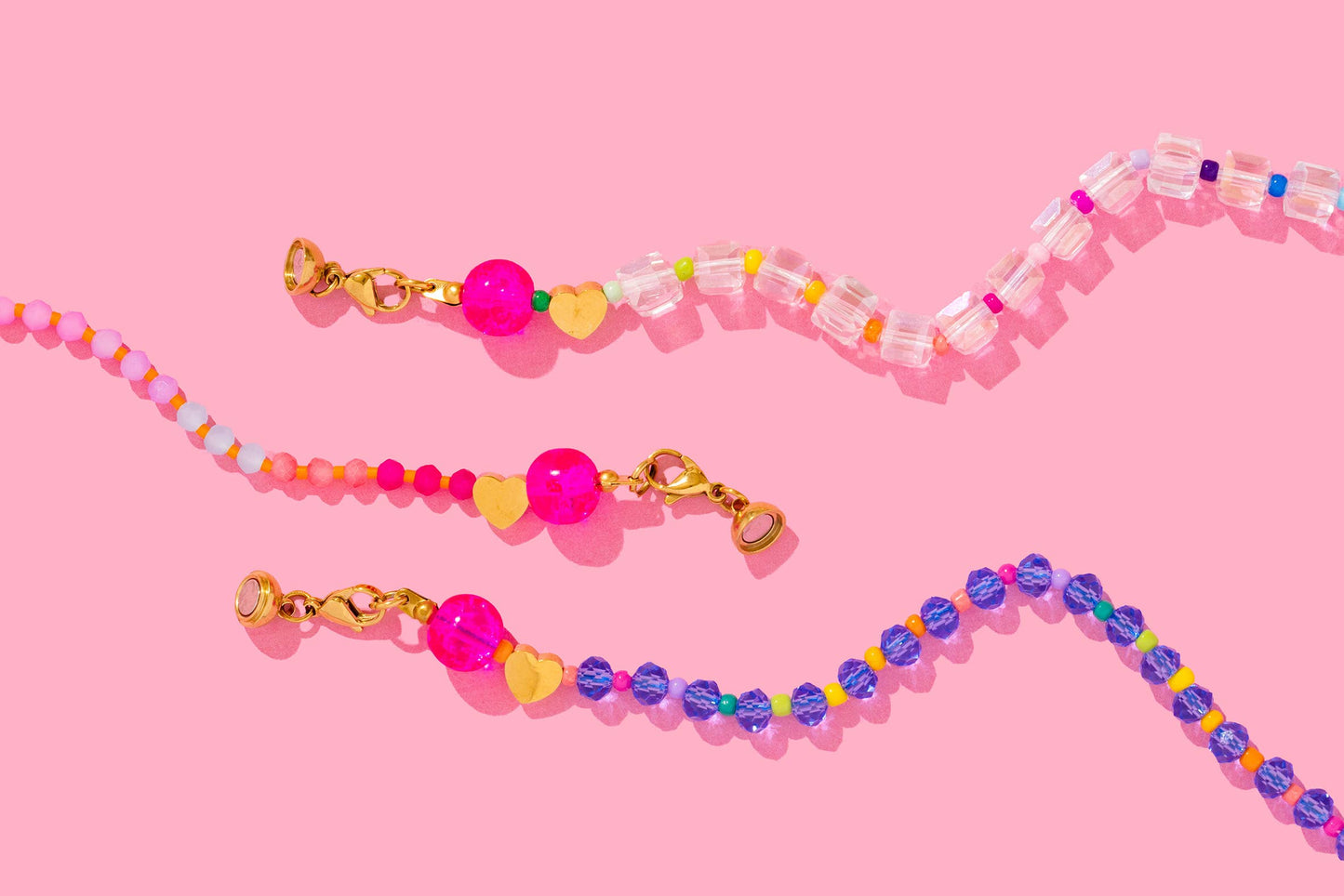 Beaded Necklace - Clear + Multi-Colored - Lanie