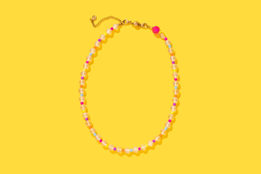 Beaded Necklace - Clear + Multi-Colored - Lanie