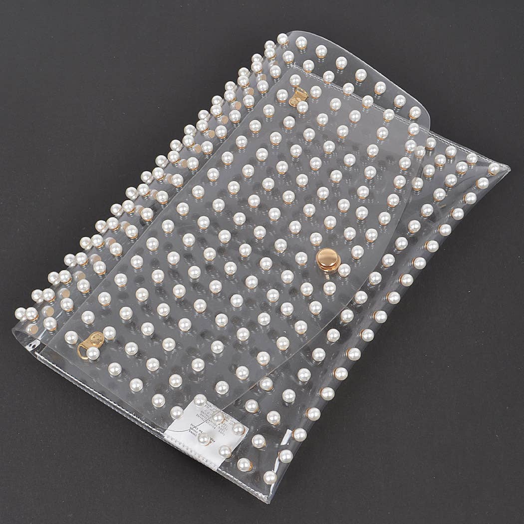 HPC3531 PEARL STUDDED TRANSPARENT ENVELOPE CLUTCH