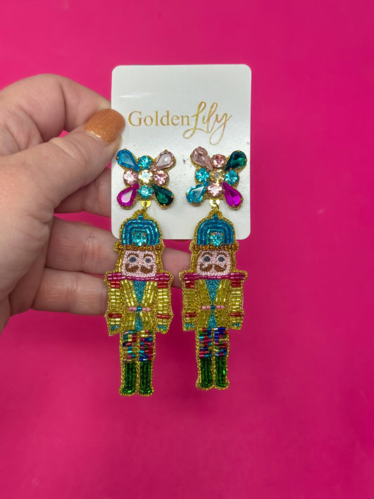 Christmas Nutcracker Earrings - Blue Multi