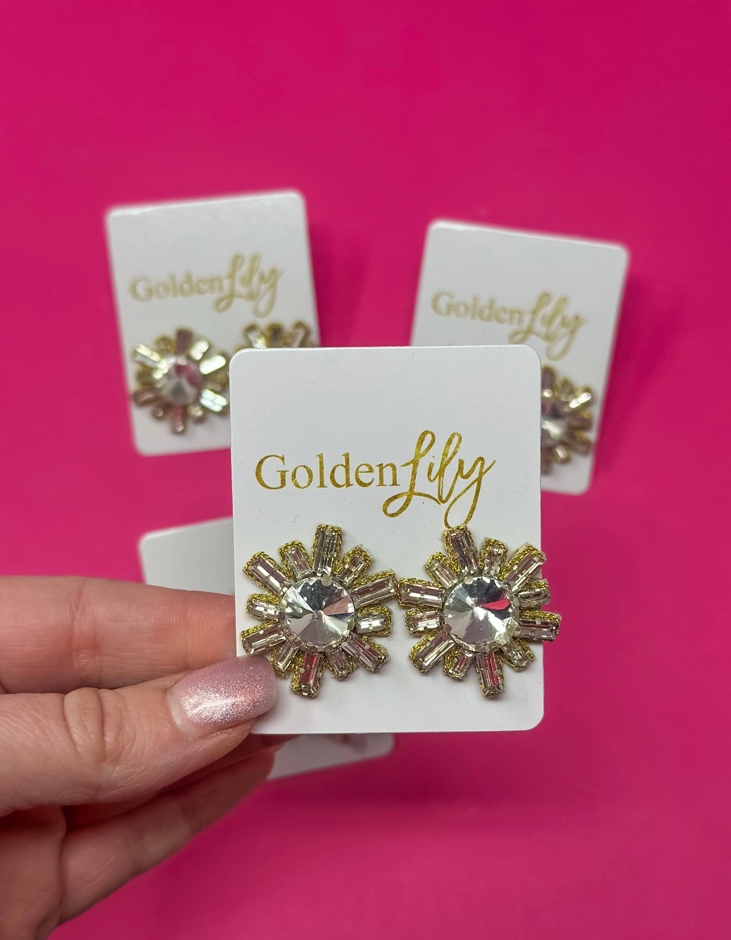 Rhinestone Burst Stud Earrings - Silver