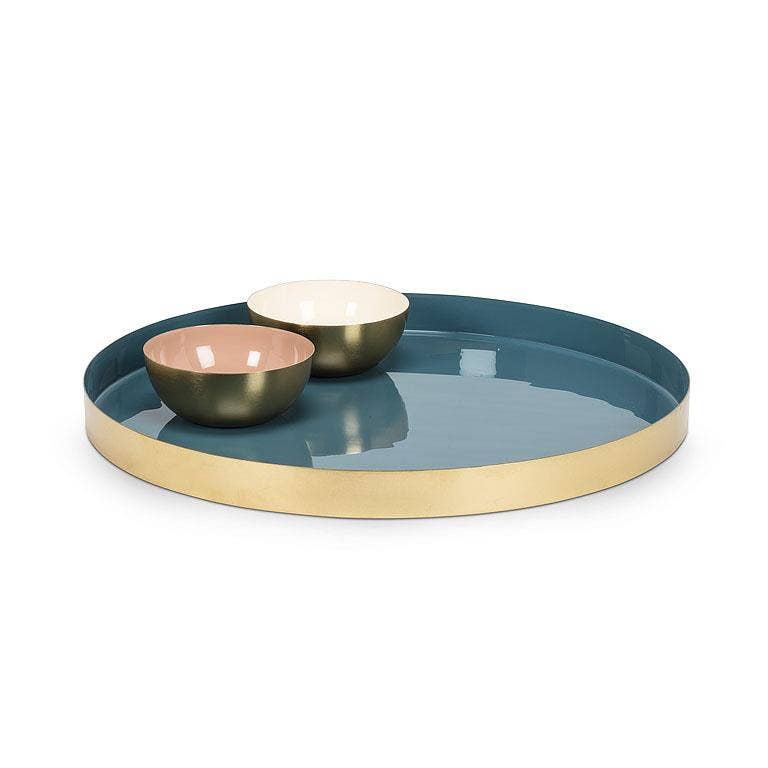 Lg Round Enamel Tray-Blu-14"D