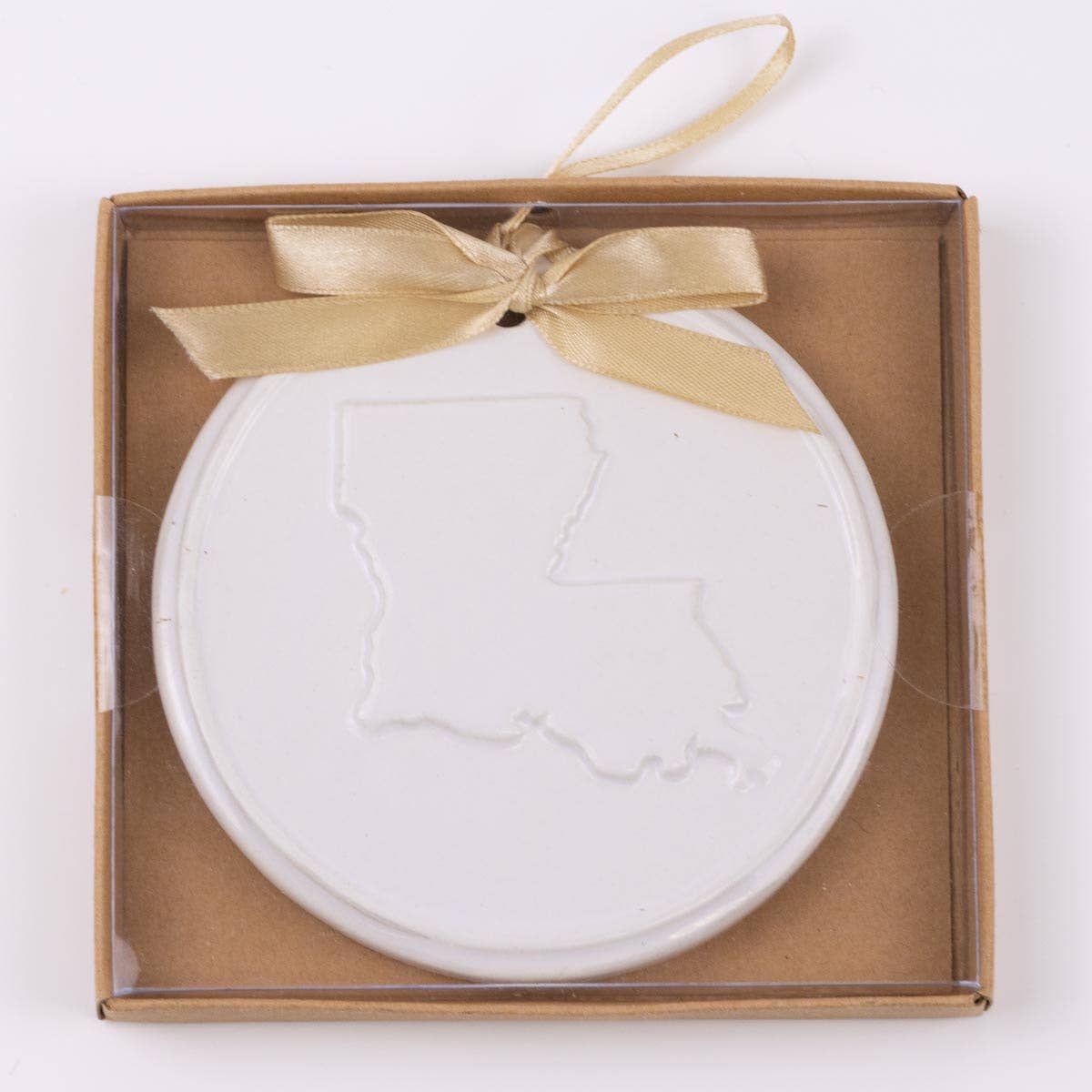 Louisiana Embossed Ornament   White   4"