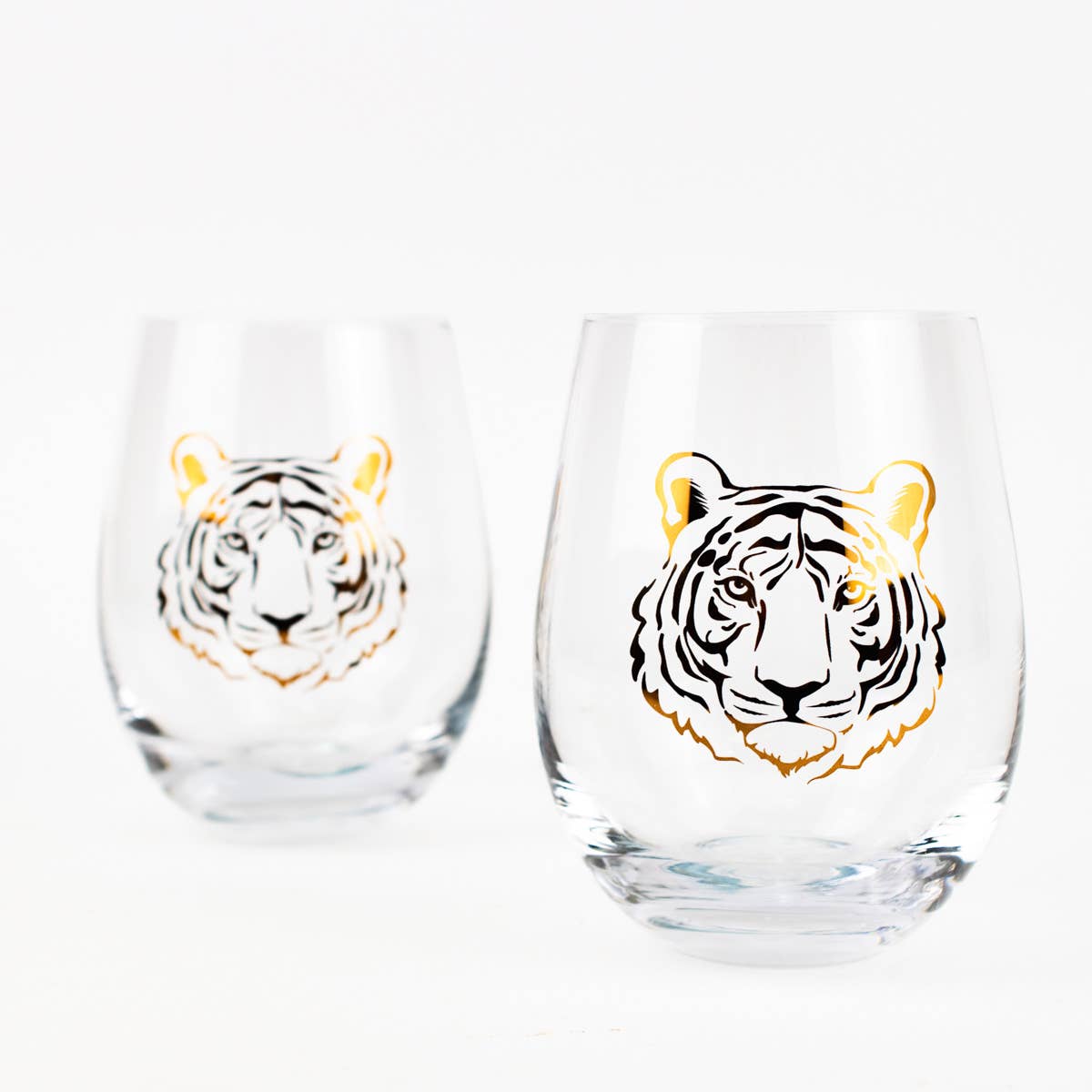 Tiger Wine Glass Set    Clear/Gold   16oz