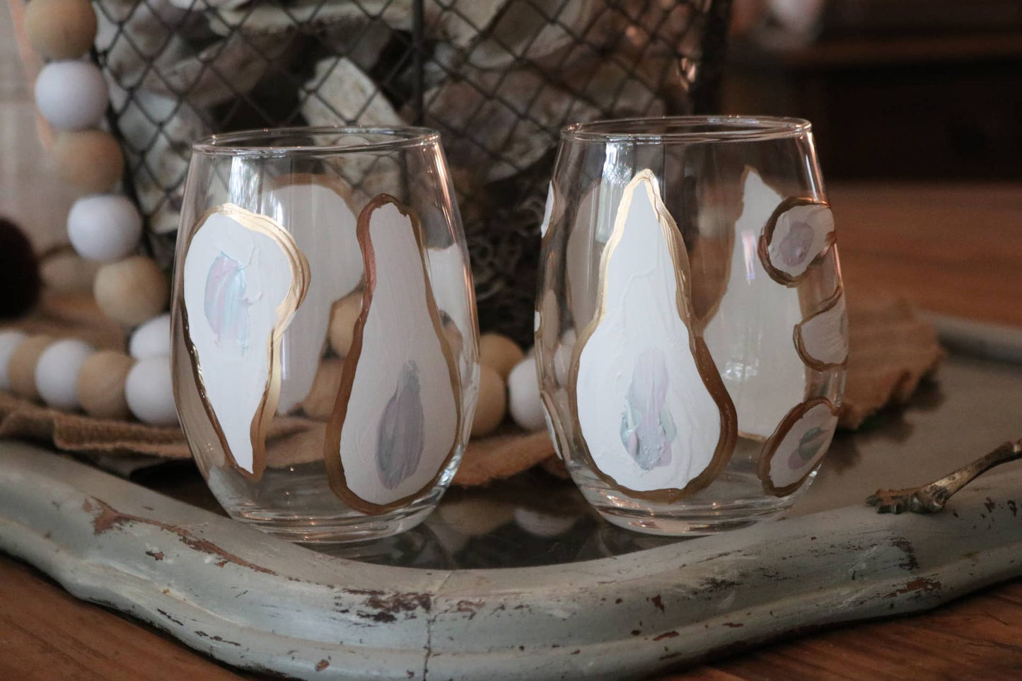 Stemless Oyster Confetti Glasses