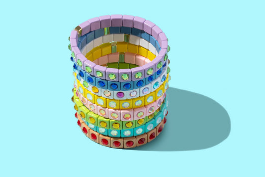 Stretch Bracelet - Enamel w/ Small Circle Stones - Maeve