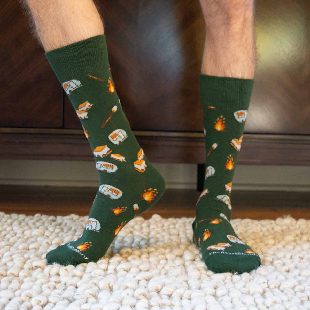 Men's Camping Socks   Green/Orange/Blue   One Size