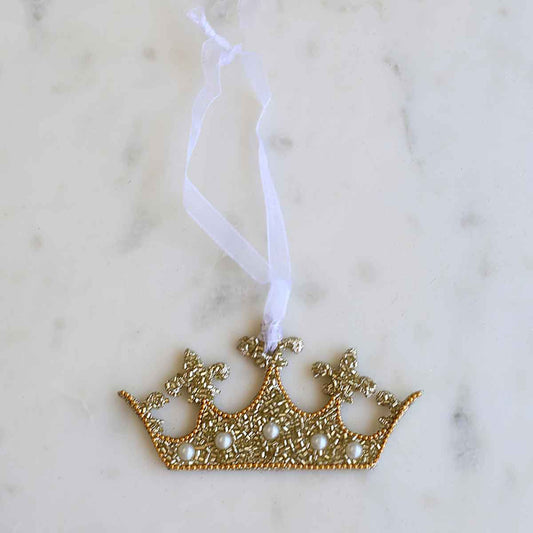 Letizia Crown Ornament   Gold/Pearl   4x2