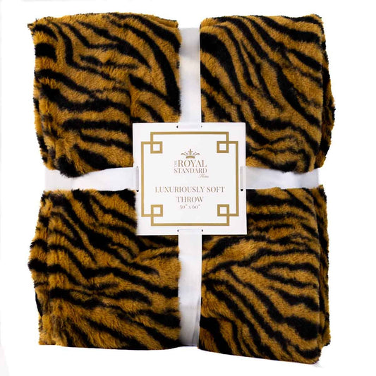 Tiger Stripe Faux Fur Throw   Black/Camel   50x60