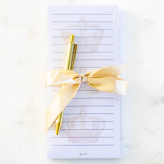 Elizabeth Crown Notepad Gift Set   White/Gold   4x8.5