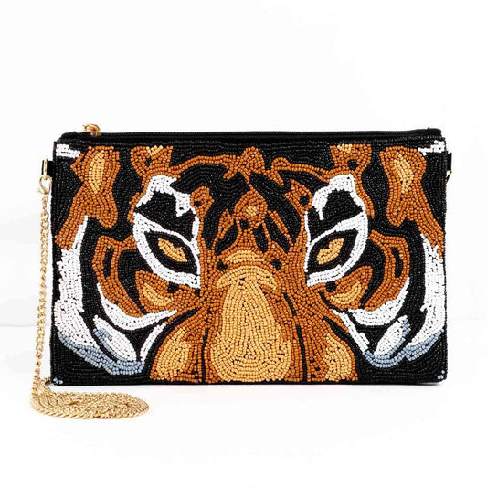 Eye of the Tiger Beaded Crossbody   Orange/Black   10x6