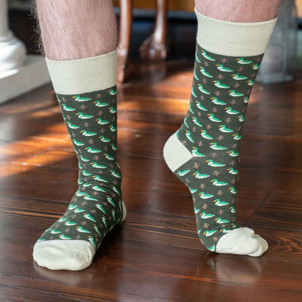 Men's Duck Socks   Hunter Green/Taupe   One Size