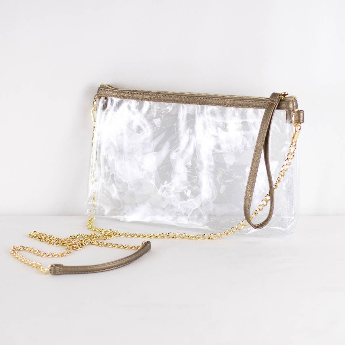 Candace Double Zip Clear Crossbody   Light Gold   10x6x2