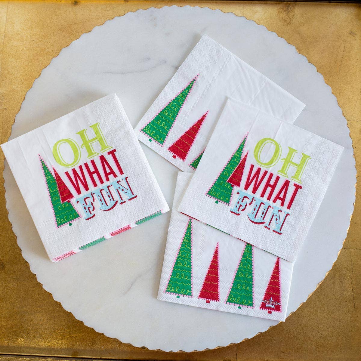 Oh What Fun Cocktail Napkins   White/Multi   5"