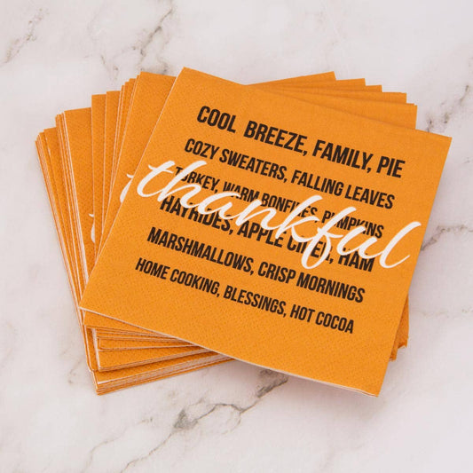 Thankful Cocktail Napkins    Orange/Black/White   5"