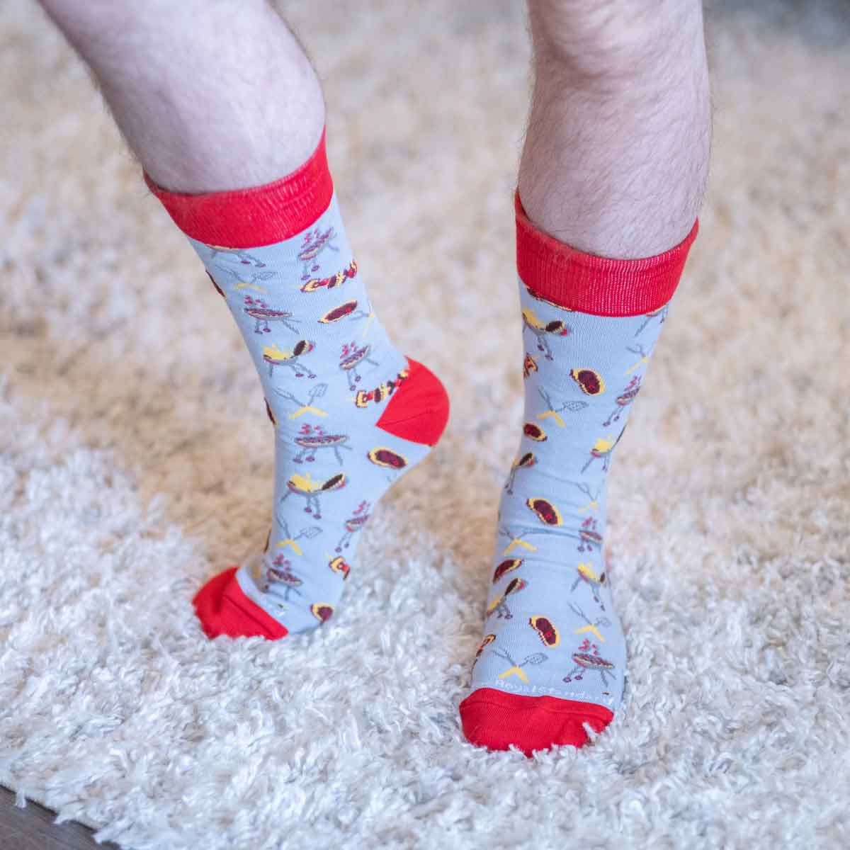 Men's BBQ Socks   Gray/Red/Yellow   One Size