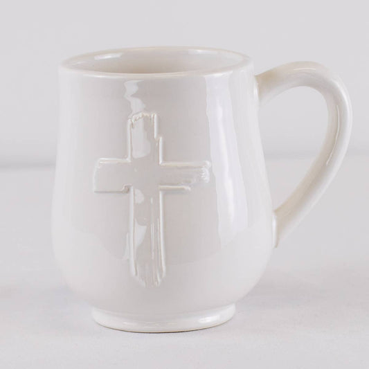 Cross Embossed Coffee Mug   White   18oz