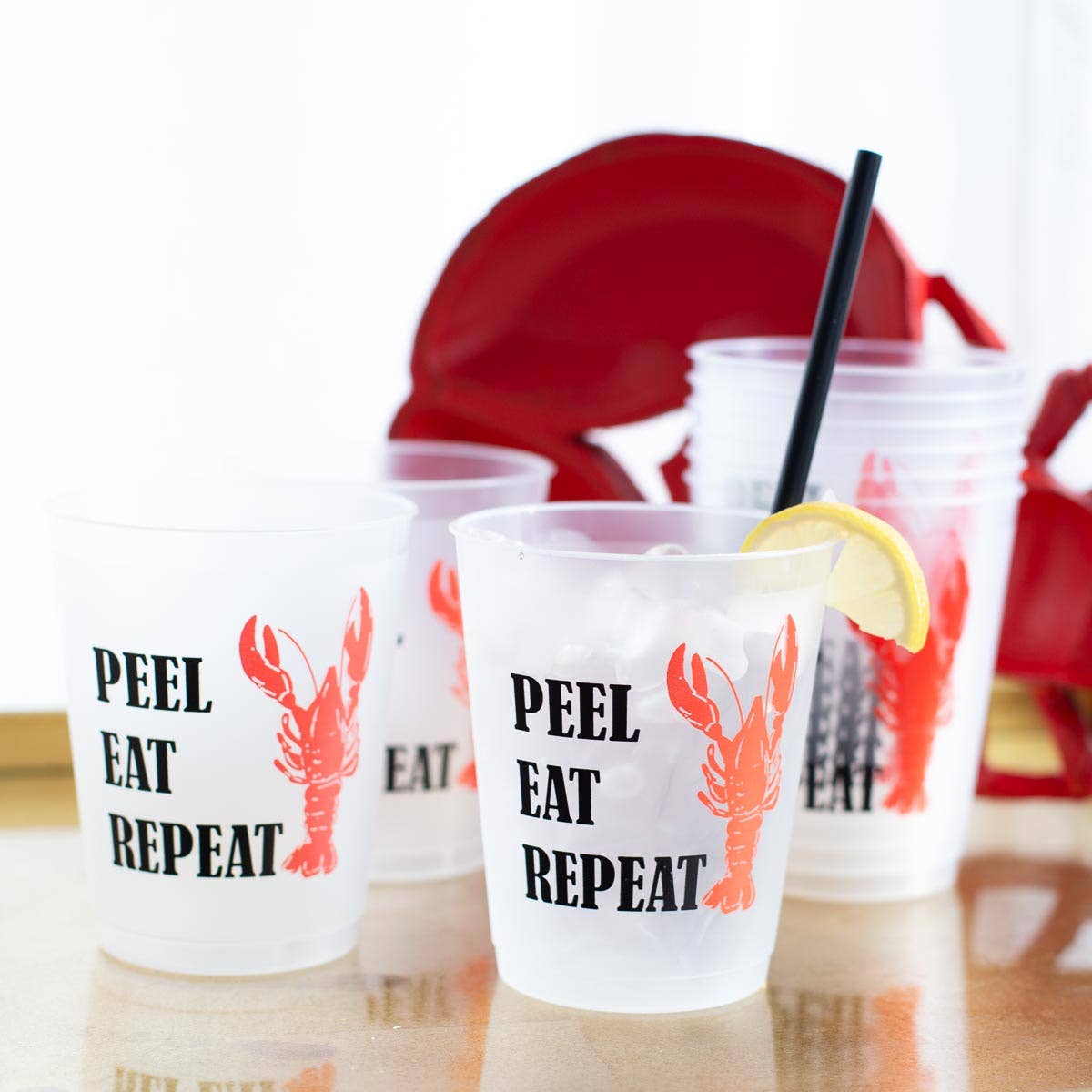 Peel Eat Repeat Party Cups   Frosted/Black/Red   16oz   Set of 10