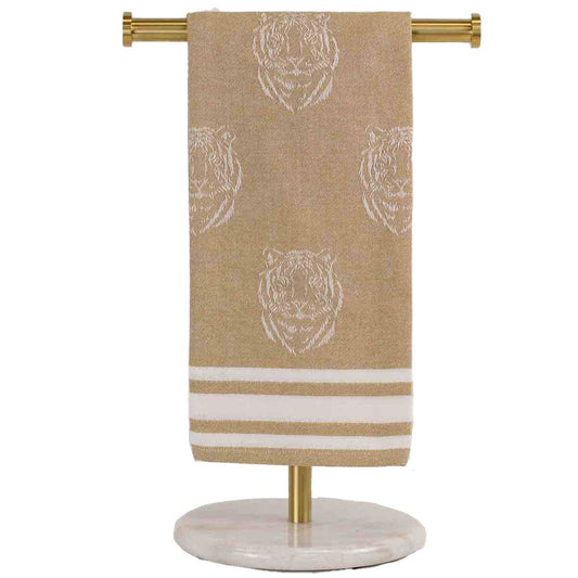 Jacquard Tiger Hand Towel   Light Gold/White   20x28